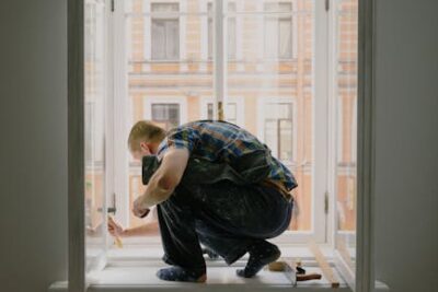 Anonimowy Mężczyzna Na Parapecie Podczas Prac Remontowych - Fot. Ksenia Chernaya