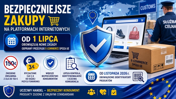 Paczki e-commerce na taśmie sortowniczej, ilustracja do zmian w odprawie celnej przesyłek spoza Unii Europejskiej